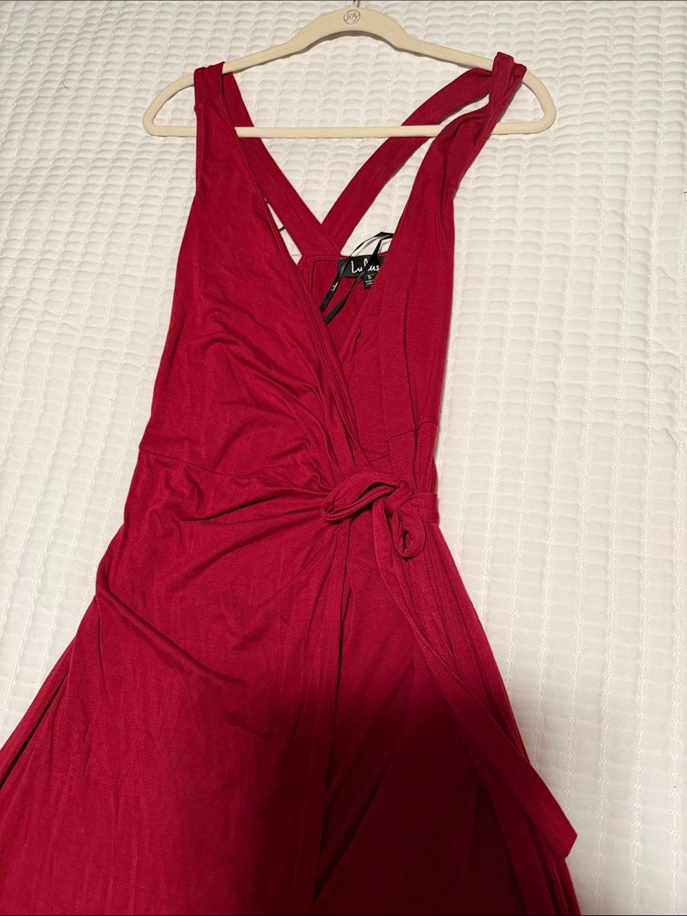 Lulu's Crimson One-Shoulder Wrap Dress with Side Tie